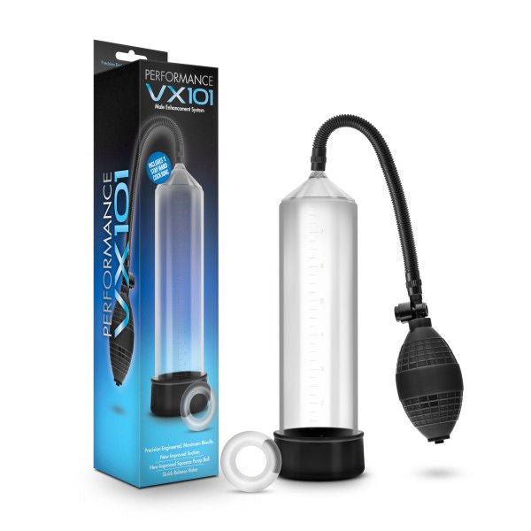 Performance vx101 - male penis pump - black, Product front view and box front view | Flirtybay.com.au